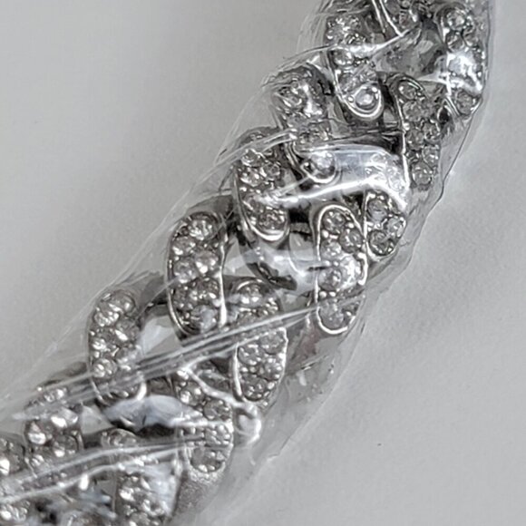 Vintage Crystal Curb Chain Link Necklace Silver-Tone 19 In Safety Box Clasp - Picture 5 of 9